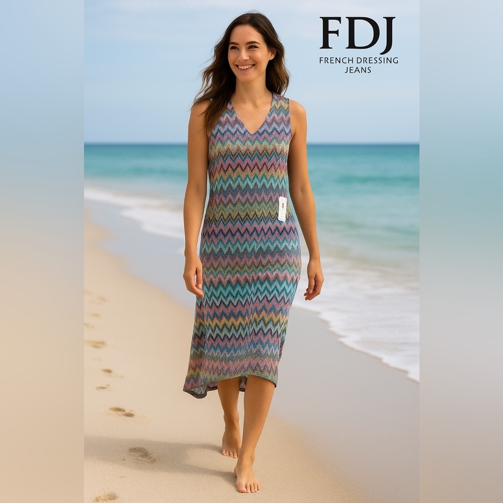 NWT FDJ French Dressing Jeans Chevron Knit Dress Sleeveless Multicolor Size XS